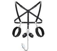 BDSM Crochet Anal avec 3 Buttplugs Métalliques - Anal Hook réglable avec sangles en cuir, combinable avec cordes bondage, bâillon, menottes et accessoires érotiques pour couples et jeux de rôle