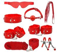 BDSM Schlafzimmer Bondage 8 Stück Sex Tape Restraint mit Peitsche, Handschellen, Augenbinde, Knebel, Collar.Adult SM Games Sex Toys für Paare-DEhlT5 (Rot)