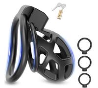 BDSMAGE Cage De Chasteté avec 3 Anneaux Péniens, Ensemble Cage de Chasteté Respirante Bondage SM Cage à Pénis Jouets Sexuels pour Hommes (S)