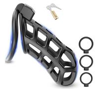 BDSMAGE Cage De Chasteté avec 3 Anneaux Péniens, Ensemble Cage de Chasteté Respirante Bondage SM Cage à Pénis Jouets Sexuels pour Hommes (XL)