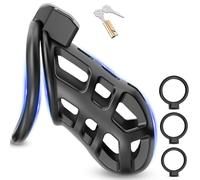 BDSMAGE Cage De Chasteté avec 3 Anneaux Péniens, Ensemble Cage de Chasteté Respirante Bondage SM Cage à Pénis Jouets Sexuels pour Hommes (L)