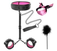 BDSMJOY 5-in-1 Menottes Sexy érotique Kit Bondage,Kit BDSM avec PU Menottes Sex Lit + Collier BDSM + Oeillères Sexe,BDSMs Set Accessoires SexToys Homme Couple,BDSMs Jouets Esclave Extrême (Rose)