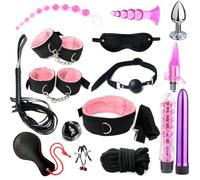 BDSMJOY Menottes Sex Lit BDSMs Set Accessoires 16 PCS,Parfait Kit BDSM avec Cravache Menottes Sexy érotique Plugs Anals Gode Godemichets Cordes Collier BDSM Kit Bondage Vibromasseur, Femme (Rose)