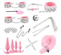 BDSMYOU 19 Pièces Sex Toýs Couple Bondage Set,2025 Nouveau BDSM Set Menottes Sex Lit,Plug Anal Queue de Renard,Menottes Sexy Érotique,Pince Teton,Jeux Sexuelle Adulte Couple