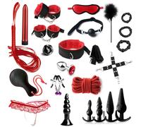 BDSMYOU BDSMs Set Accessoires 23 PCS Kits de Bondage Sex toýs Couple Kit BDSM avec Cravache Menottes Sexy érotique Godemichets Plug Anal Godes Cordes Tenue BDSM Vibromasseurs Jouets de Mamelon