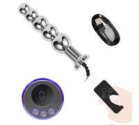 BDSMYOU Plug Anal Métal Électrostimulant avec Télécommande,Electro-Stimulation Perles Inox Massantes Sex Toys,Masseurs,Jouet pour une Stimulation Anale (A)