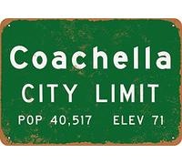 BDTS Coachella City Limit Plaque en métal rétro vintage 20,3 x 30,5 cm