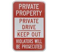 BDTS Panneau d'avertissement en métal 20,3 x 30,5 cm - Panneau de qualité ingénieur - Legend Private Property - Private Drive Keep Out - Rouge sur Blanc