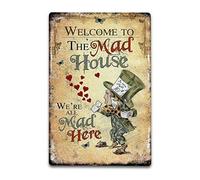 BDTS Plaque en métal avec inscription « Welcome To The Mad House » Motif Alice au pays des merveilles 20,3 x 30,5 cm
