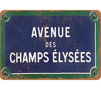 BDTS Plaque en métal rétro Vintage avec Inscription « Avenue des Champs Elysées » 8 x 12 Pouces