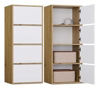 BDW Alma Commode Moderne avec 4 Portes, 50 x 119 x 40 cm, pour Chambre d'enfant, Salon, Couloir, système Tip-on - Artisan Chêne/Blanc