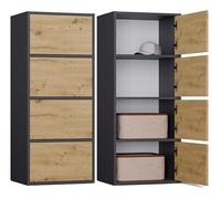 BDW Alma Commode Moderne avec 4 Portes, 50 x 119 x 40 cm, pour Chambre d'enfant, Salon, Couloir, système Tip-on - Anthracite/Chêne Artisan