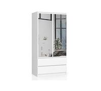 BDW Armoire 2 portes 2 tiroirs 2 miroirs pour chambre à coucher salon couloir 180 x 90 x 51 cm (blanc) Taille unique