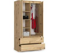 BDW Armoire à 2 Portes, 4 étagères, Penderie, 2 tiroirs, pour Chambre à Coucher, Salon, Couloir, 180 x 90 x 51 cm (Chêne Artisan)