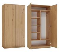 BDW Armoire à 2 portes, 6 étagères, portant à vêtements, armoire polyvalente, armoire à tiroirs, armoire-penderie pour chambre à coucher, espaces de vie, 180x90x50cm, (Chêne Artisan)