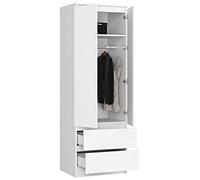 BDW - Armoire - avec 2 Portes, 2 tiroirs - pour Chambre à Coucher, Salon, Couloir - 180 x 60 x 51 cm (Blanc)