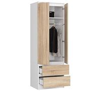 BDW - Armoire - avec 2 Portes, 2 tiroirs - pour Chambre à Coucher, Salon, Couloir - 180 x 60 x 51 cm (Blanc/Chêne Sonoma)