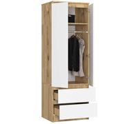 BDW - Armoire - avec 2 Portes, 2 tiroirs - pour Chambre à Coucher, Salon, Couloir - 180 x 60 x 51 cm (Chêne Artisan/Blanc)