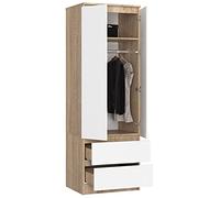 BDW - Armoire - avec 2 Portes, 2 tiroirs - pour Chambre à Coucher, Salon, Couloir - 180 x 60 x 51 cm (Chêne Sonoma/Blanc)