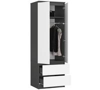 BDW - Armoire - avec 2 Portes, 2 tiroirs - pour Chambre à Coucher, Salon, Couloir - 180 x 60 x 51 cm (Graphite/Blanc)