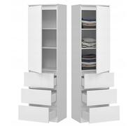 BDW - Armoire avec Tiroirs - 3 Tiroirs et Étagères - Meuble de Rangement de 50 cm L 180,5 cm H et 40 cm P - Dressing Chambre Adulte ou Chambre Enfant - Blanc