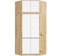 BDW Armoire d'angle avec Extension pour Les Chambres à Coucher - Élégante et Fonctionnelle - Grande Capacité - Style Universel - Montage Facile - 100 cm - 6 Portes, 9 Étagères - Chêne Artisanal/Blanc