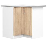 BDW - Armoire d'Angle de Cuisine Avec Portes et Plan de Travail - 90 cm de Large, 85 cm de Haut - Meuble Individuel (Blanc/Chêne Sonoma)