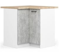 BDW - Armoire d'Angle de Cuisine Avec Portes et Plan de Travail - 90 cm de Large, 85 cm de Haut - Meuble Individuel (Blanc/Béton)