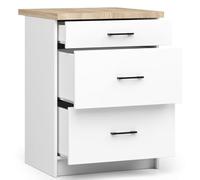 BDW Armoire de Cuisine AKORD OLIWIA S60-60 cm, 3 Tiroirs - Armoire de Cuisine avec Plan de Travail - Panneau Stratifié - Design Durable et Élégant - 60x82x44,5 cm - Blanc