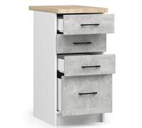 BDW Armoire de Cuisine Olive 40 cm avec Plan de Travail - 4 Tiroirs Spacieux - Fonctionnelle et Résistante aux Usures - pour Les Cuisines Modulaires - 40x82x44.5 cm - Blanc/Béton