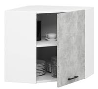 BDW - Armoire de Cuisine Suspendue d’Angle Oliwia W Blanche/Béton 60x30x58cm - Meuble Haut de Cusine - Mural -Complete - Placard d’Angle - Vaiselle - Rangement