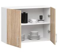 BDW - Armoire de Cuisine Suspendue Double Oliwia G2 W Blanche/Chêne Sonoma 80x30x58cm - Meuble Haut de Cusine - Mural -Complete - Placard Double - Vaiselle - Rangement