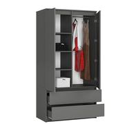 BDW Armoire de Rangement - Penderie à 2 Portes, 4 Etagères, 2 Tiroirs - Armoire Chambre à Coucher, Salon, Entrée - Placard Stylé pour Intérieur Moderne - 180x90x51cm - Gris
