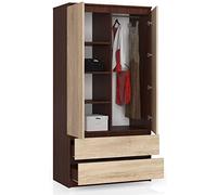 BDW Armoire de Rangement - Penderie à 2 Portes, 4 Etagères, 2 Tiroirs - Armoire Chambre à Coucher, Salon, Entrée - Placard Stylé pour Intérieur Moderne - 180x90x51cm - Wengé/Chêne Sonoma