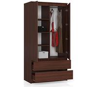 BDW Armoire de Rangement - Penderie à 2 Portes, 4 Etagères, 2 Tiroirs - Armoire Chambre à Coucher, Salon, Entrée - Placard Stylé pour Intérieur Moderne - 180x90x51cm - Wengé