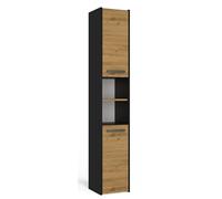BDW Armoire de salle de bain, 170 x 30 x 30 cm, SARA s30, avec charnière de porte gauche/droite, poignées argentées, panneau de particules laminé (anthracite/chêne artisan)