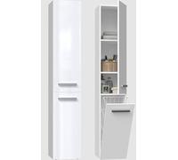 BDW - Armoire de Salle de Bain coulissante - Grande Armoire de Salle de Bain avec Panier à Linge 174 x 31 x 30 cm - Choix du côté d'ouverture de la Porte - Blanc Brillant