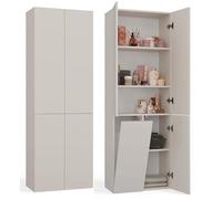 BDW Armoire de salle de bain, panier à linge, 4 portes, 174 x 60 x 30 cm, meuble sous lavabo, étagère de salle de bain (cachemire)