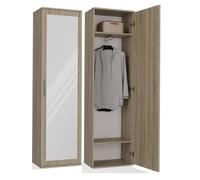 BDW Armoire double avec miroir, penderie moderne, multifonctionnelle, pour couloir, chambre à coucher, chambre d'enfant, 180 x 50 x 35 cm (chêne Sonoma)