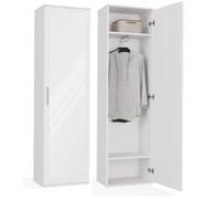BDW Armoire double avec miroir, penderie moderne, multifonctionnelle, pour couloir, chambre à coucher, chambre d'enfant, 180 x 50 x 35 cm (blanc)