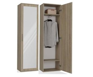 BDW Armoire double avec miroir, penderie moderne, multifonctionnelle, pour couloir, chambre à coucher, chambre d'enfant, 180 x 50 x 35 cm (chêne Sonoma)