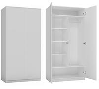 BDW Armoire multifonctionnelle à 2 portes et 6 étagères, Blanc, 180 x 90 x 50 cm, pour Chambre à coucher