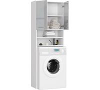 BDW Armoire pour Machine à Laver - 180 x 64 x 30 cm - Brillante - Blanc/Gris
