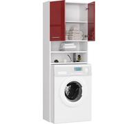 BDW Armoire pour Machine à Laver - 180 x 64 x 30 cm - Brillante - Blanc/Rouge