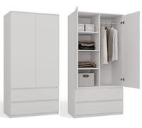 BDW Armoire SS-90-180 x 90 x 50 cm - Armoire Moderne - Idéale pour Une Chambre à Coucher, Un Couloir, Une Chambre d'enfant ou Un Bureau - Portant - Porte-Manteau - Blanc