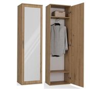 BDW Artisan - Armoire double avec miroir, armoire moderne, multifonctionnelle, pour couloir, chambre, chambre d'enfant, 180 x 50 x 35 (profondeur), couleur chêne