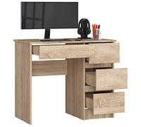 BDW Bureau avec 4 Tiroirs - Table de Jeu - Bureau de Jeu - Bureau d'Ordinateur - Table de Jeu - Bureau de Jeu - Petit Bureau 90x77x50cm - Chêne Sonoma