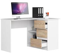 BDW Bureau d'angle à Droite, 3 tiroirs et 2 étagères, Beaucoup de Place pour se déployer, pour Chambres d'adolescents, Bureaux et ateliers, Table de Bureau 124x77x85 cm, Blanc/chêne Sonoma