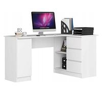BDW Bureau d'angle Blanc, 3 tiroirs à Droite et 4 étagères, Beaucoup de Place pour s'étendre. Parfait pour Les Chambres d'adolescents, Les Bureaux et Les ateliers.