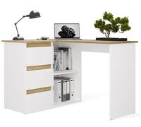 BDW - Bureau d'angle - Bureau d'ordinateur - Table de Gaming avec Rangement, en L - 120 x 48,5 x 75 cm, tiroirs spacieux et étagères Ouvertes - pour Chambre d'ado - NICEA Chêne Artisan/Gauche